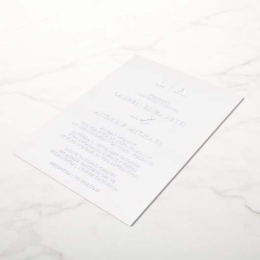 Silver Foil Monogram Initiaal Minimalist Weddensch Folie Uitnodiging (Gedraaid)