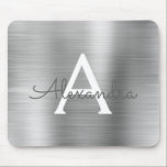 Silver Foil Monogram Naam Mousepad Muismat<br><div class="desc">Silver Faux Brushed Metal Monogram Naam Monogram Mousepad. Deze Mousepad kan worden aangepast om uw voornaam op te nemen.</div>
