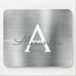 Silver Foil Monogram Naam Mousepad Muismat<br><div class="desc">Silver Faux Brushed Metal Monogram Naam Monogram Mousepad. Deze Mousepad kan worden aangepast om uw voornaam op te nemen.</div>