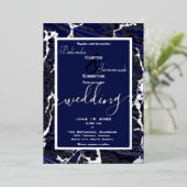 Silver Foil & Navy Blue 5" x 7" Folie Uitnodiging (Staand Voorkant)