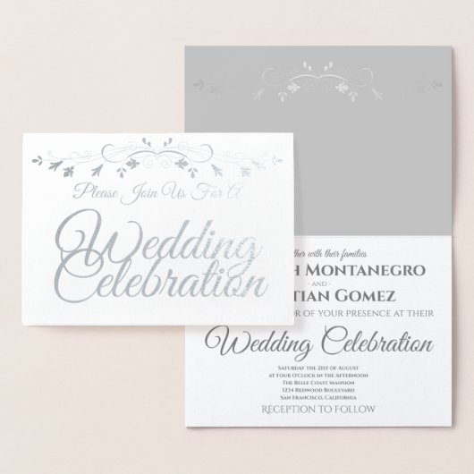 Silver Foil over White Elegant Wedding Invitation Folie Kaarten (Display)