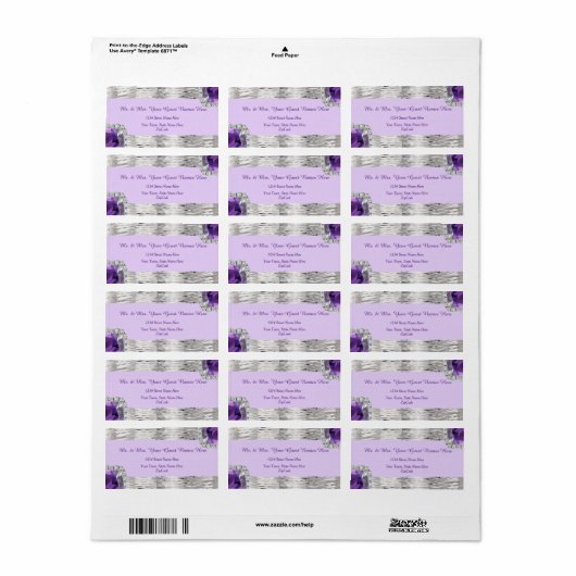 Silver Foil Paars Amethyst Adres Etiket (Full Sheet)