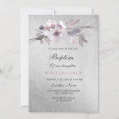 Silver Foil Paars Floral Baptism Invitation Kaart (Voorkant)