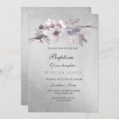 Silver Foil Paars Floral Baptism Invitation Kaart (Voorkant / Achterkant)