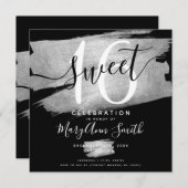 Silver Foil Paint Sweet 16th Birthday Black Kaart (Voorkant / Achterkant)