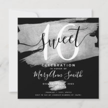 Silver Foil Paint Sweet 16th Birthday Black