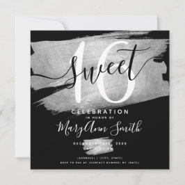 Silver Foil Paint Sweet 16th Birthday Black Kaart