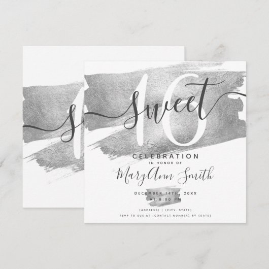 Silver Foil Paint Sweet 16th Birthday Kaart (Voorkant / Achterkant)