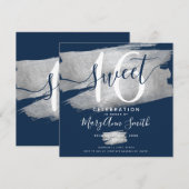 Silver Foil Paint Sweet 16th Birthday Navy Kaart (Voorkant / Achterkant)