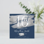 Silver Foil Paint Sweet 16th Birthday Navy Kaart (Staand voorkant)