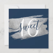 Silver Foil Paint Sweet 16th Birthday Navy Kaart (Achterkant)