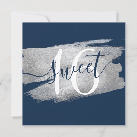 Silver Foil Paint Sweet 16th Birthday Navy Kaart (Achterkant)