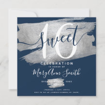 Silver Foil Paint Sweet 16th Birthday Navy