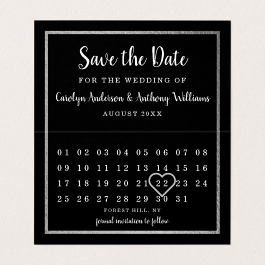 Silver Foil Photo Calendar Save the Date Card Visitekaartje (Binnenkant ongevouwen)
