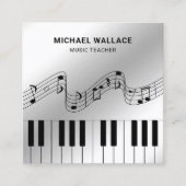 Silver Foil Piano Keyboard Musicien Pianist Vierkante Visitekaartje (Voorkant)