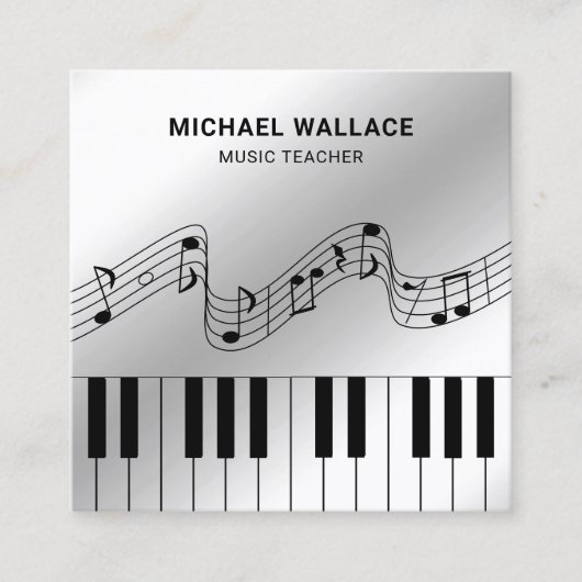 Silver Foil Piano Keyboard Musicien Pianist Vierkante Visitekaartje (Voorkant)