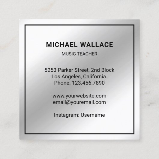 Silver Foil Piano Keyboard Musicien Pianist Vierkante Visitekaartje (Achterkant)