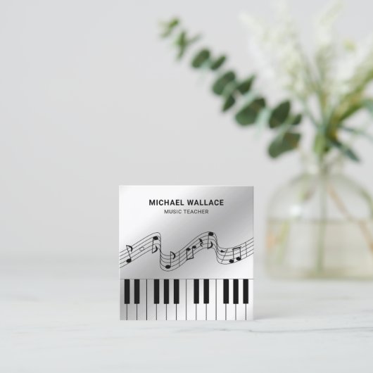 Silver Foil Piano Keyboard Musicien Pianist Vierkante Visitekaartje (Staand voorkant)