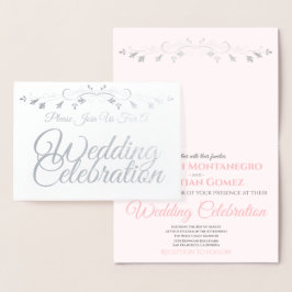 Silver Foil Pink & Grey Elegant Wedding Invitation Folie Kaarten