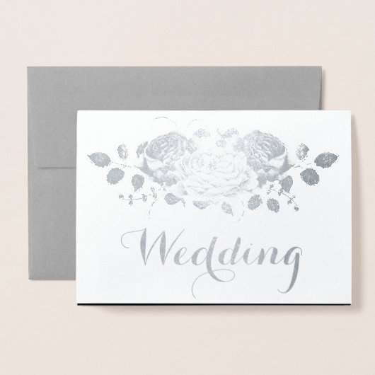 Silver Foil Roos Typografie Bruiloft Uitnodigingen (Voorkant met envelop)