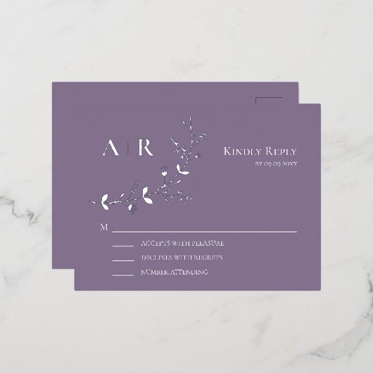 Silver Foil RSVP Weddenschap-reactiekaart Folie Uitnodiging Briefkaart (Voorkant / Achterkant)