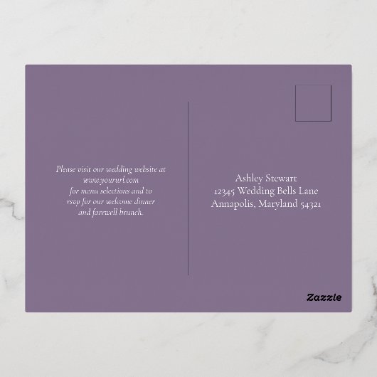 Silver Foil RSVP Weddenschap-reactiekaart Folie Uitnodiging Briefkaart (Achterkant)