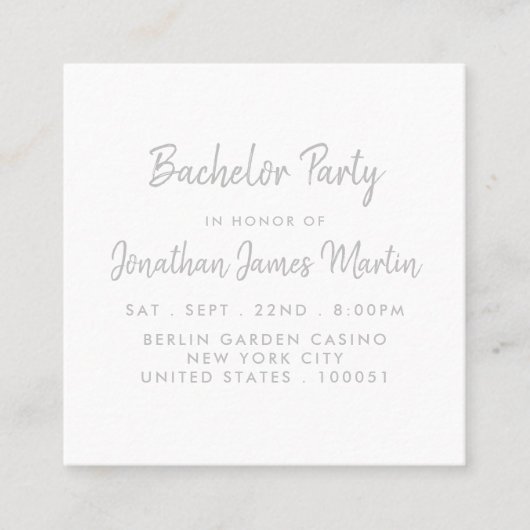 Silver Foil & Script Bachelor Party Ticket Invite (Voorkant)