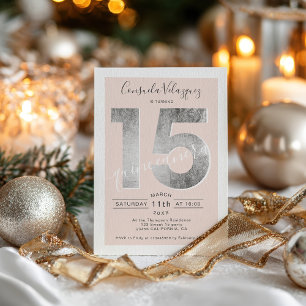 Silver foil script blauw quinceanera foto kaart