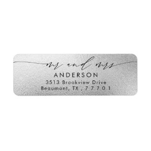 Silver Foil Script Chic Mr & Mrs Return Address Etiket
