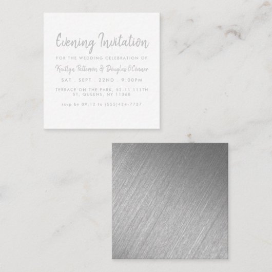 Silver Foil & Script Evening Event Ticket Invite (Voorkant / Achterkant)
