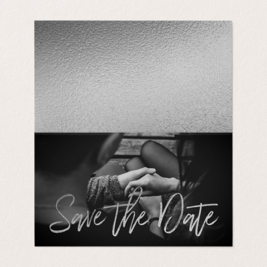 Silver Foil Script Photo Save the Date Card Visitekaartje (Buitenkant ongevouwen)