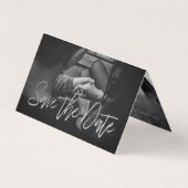 Silver Foil Script Photo Save the Date Card Visitekaartje (Voorkant)