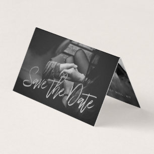 Silver Foil Script Photo Save the Date Card Visitekaartje