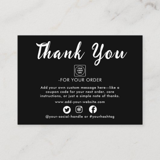 Silver Foil Script Thank You Note Card Informatiekaartje (Voorkant)