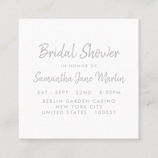 Silver Foil & Script Vrijgezellenfeest Ticket Invi (Voorkant)