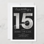 Silver foil script zwarte quinceanera foto kaart (Voorkant)