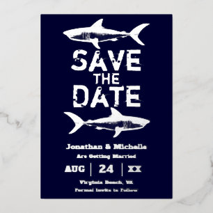 Silver Foil Shark Beach Save the Date Folie Uitnodiging