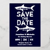 Silver Foil Shark Beach Save the Date Folie Uitnodiging (Voorkant)