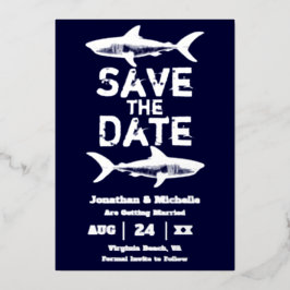 Silver Foil Shark Beach Save the Date Folie Uitnodiging