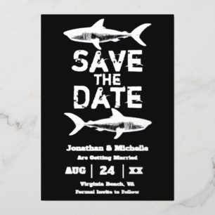 Silver Foil Shark Beach Weddenschap Save the Date Folie Uitnodiging