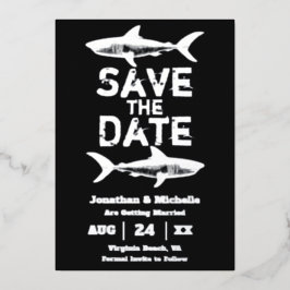 Silver Foil Shark Beach Weddenschap Save the Date Folie Uitnodiging