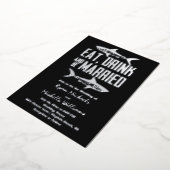 Silver Foil Shark Eat Drink en zijn huwelijkshuwel Folie Uitnodiging (Gedraaid)