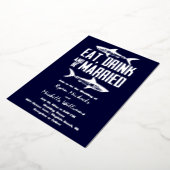 Silver Foil Shark Eat Drink en zijn huwelijkshuwel Folie Uitnodiging (Gedraaid)