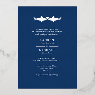 Silver Foil Shark Wedding Folie Uitnodiging