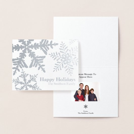 Silver Foil Snowflake Foto Inside Holiday Kaart (Display)