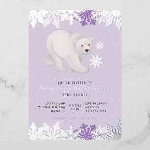 Silver Foil Snowflake Polar Paars Baby shower Folie Uitnodiging