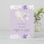 Silver Foil Snowflake Polar Paars Baby shower Folie Uitnodiging (Staand Voorkant)