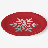 Silver Foil Snowflake Solid Red Kerstparty Papieren Bordje (Gekanteld)