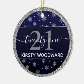 Silver Foil Snowflakes & blue bokeh 21st Birthday Keramisch Ornament (Links)
