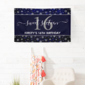 Silver Foil Snowflakes & blue bokeh Sweet 16 Spandoek (Insitu)